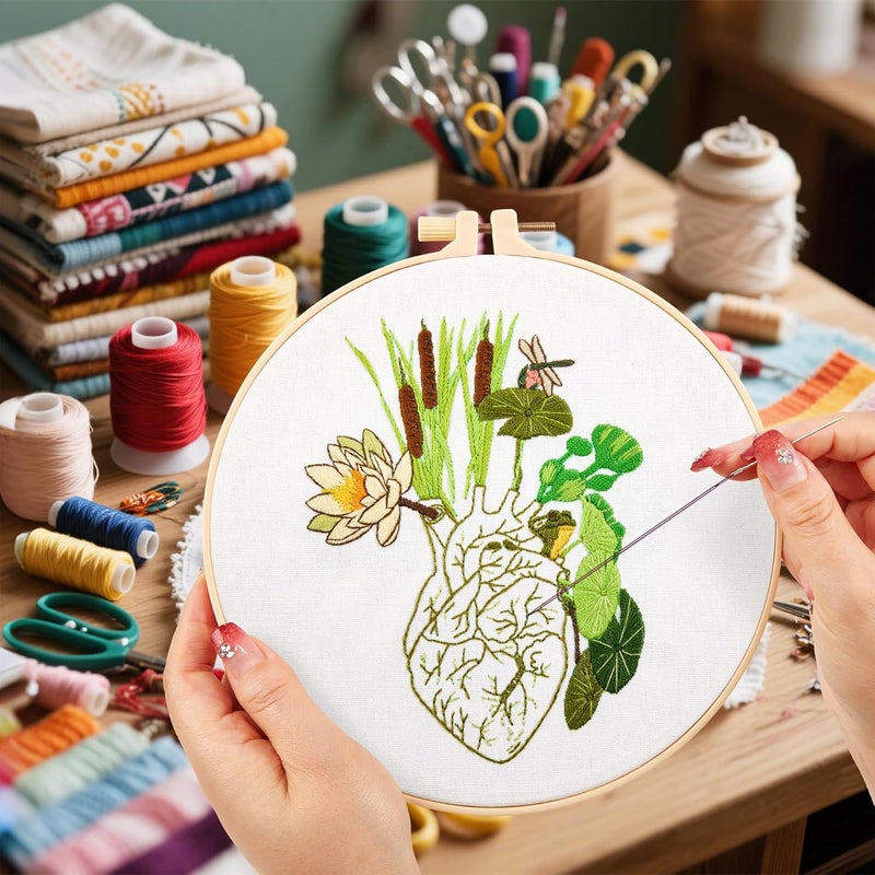 Crafmanoe Embroidery Kits for Beginners Adults, Heart Embroidery Starter Kits Counted Cross Stitch Kits for Beginners Adults Hobbies Set for Women, Embroidery Fabric, Thread, Hoops, and Video Tutorial - Image 4